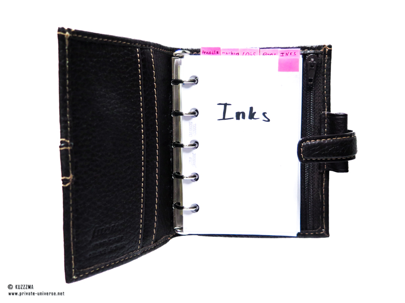 Mini Filofax Finchley as ink journal: inks